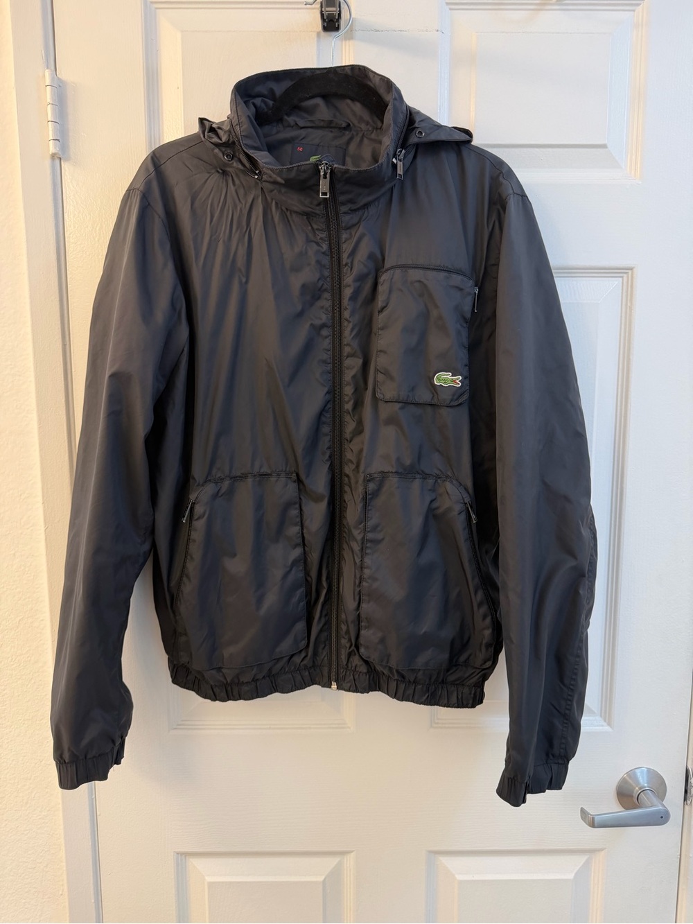 Lacoste Men’s Black Water Resistant 3 Pocket Hooded Windbreaker Sz 50 US M